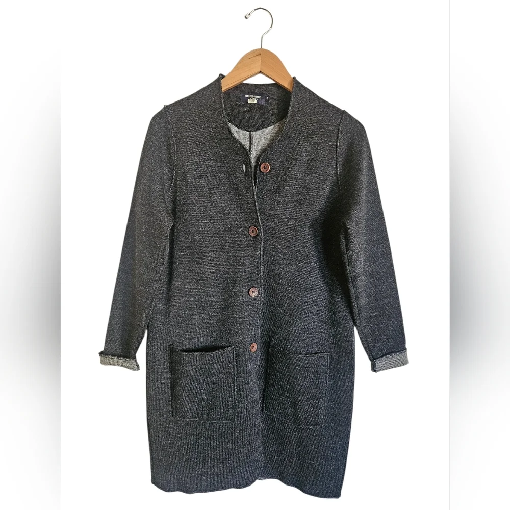 Holebrook Sweden Women's Gray 100% Wool Long Line Button-down Cardigan Size S
